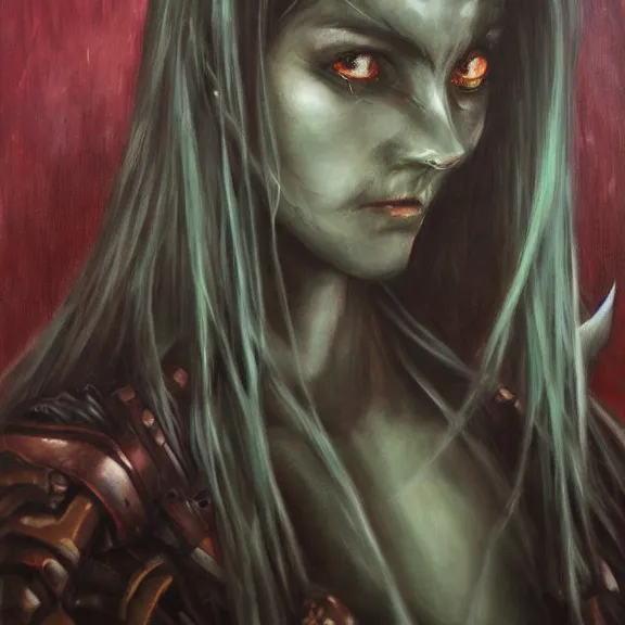 Image similar to female zerg, dark oil painting, realistic behavior