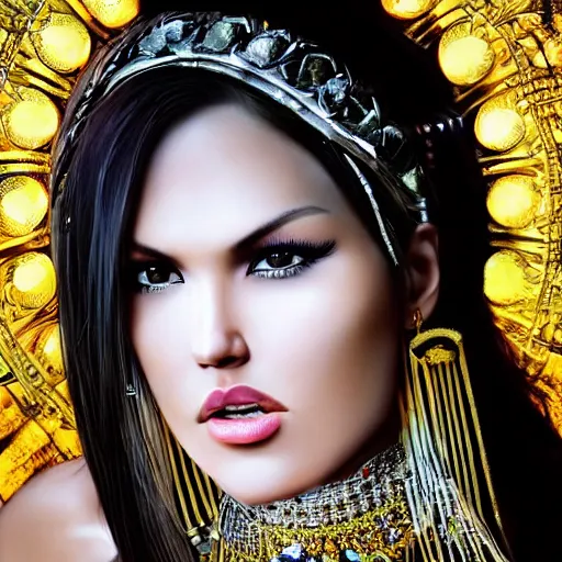 Prompt: Maria Ozawa as the Goddess of Exacto blades looking at you intensely with seductively serious eyes while wearing a head covering. ultra detailed painting at 16K resolution and epic visuals. epically surreally beautiful image. amazing effect, image looks crazily crisp as far as it's visual fidelity goes, absolutely outstanding. vivid clarity. ultra. iridescent. mind-breaking. mega-beautiful pencil shadowing. beautiful face. Ultra High Definition. frosted.