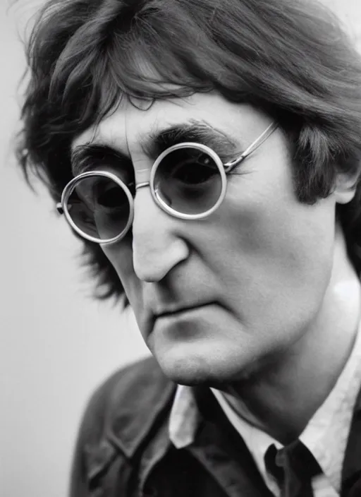 Image similar to DSLR photo portrait still of John Lennon at age 81, 85mm f1.8