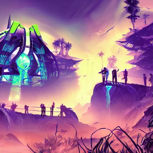 Image similar to xen world from half life, retrowave epic art, trending on art station