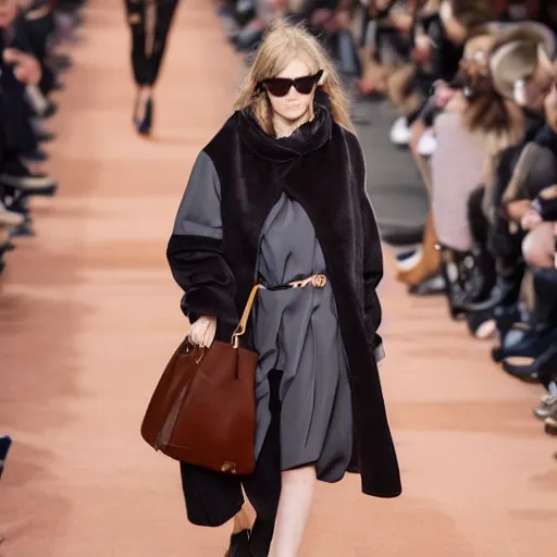 Image similar to goblin girl models the latest in celine fashion on the runway