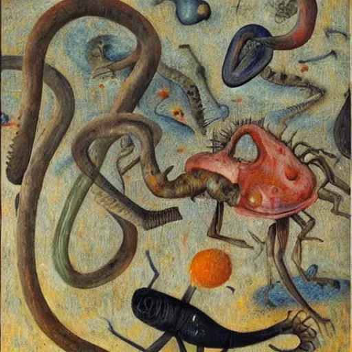 Image similar to mathematical equations painted by bosch, creatures crawling on equations, oil paint, hyperrealistic, surreal, collection of louvre