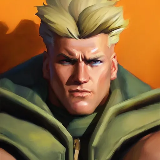 Image similar to greg manchess portrait painting of guile from street fighter as overwatch character, medium shot, asymmetrical, profile picture, organic painting, sunny day, matte painting, bold shapes, hard edges, street art, trending on artstation, by huang guangjian and gil elvgren and ross tran