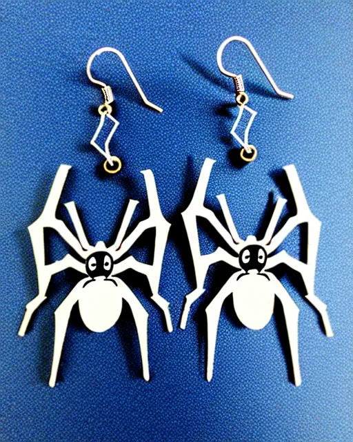 Image similar to spooky cartoon spider, 2 d lasercut earrings, in the style of tim burton