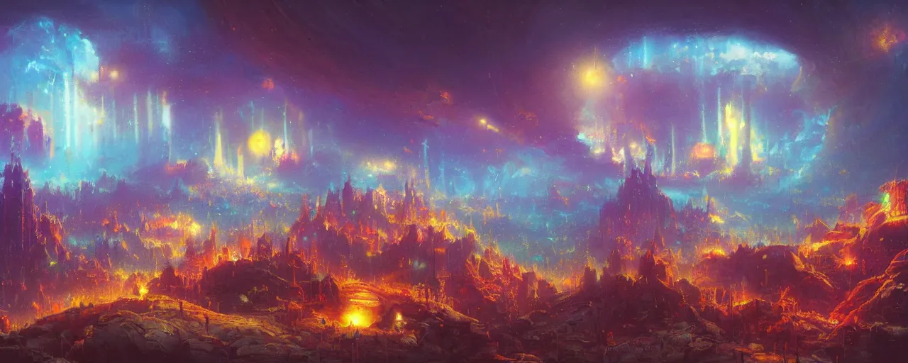 Image similar to ” heaven, [ by paul lehr, cinematic, detailed, epic, widescreen, opening, establishing, mattepainting, photorealistic, realistic textures, octane render ] ”