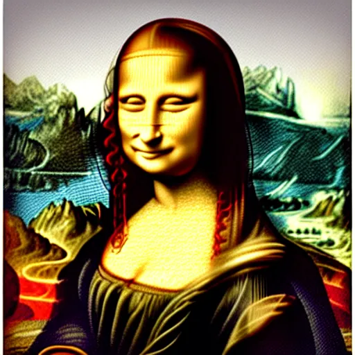 Image similar to mona lisa on psychedelics