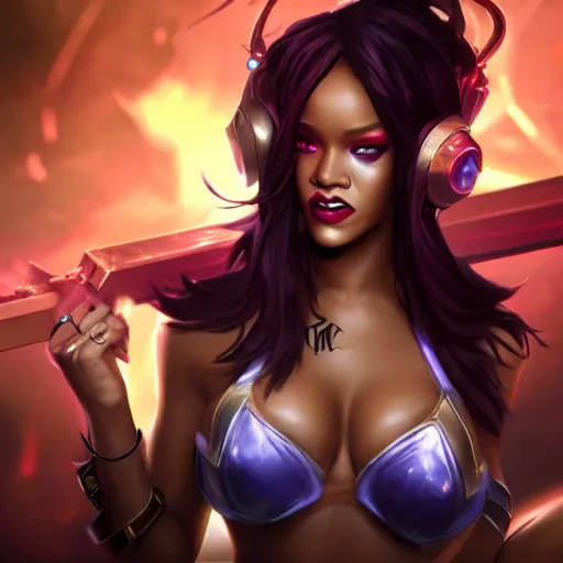 Image similar to Rihanna, League of legends splash art.