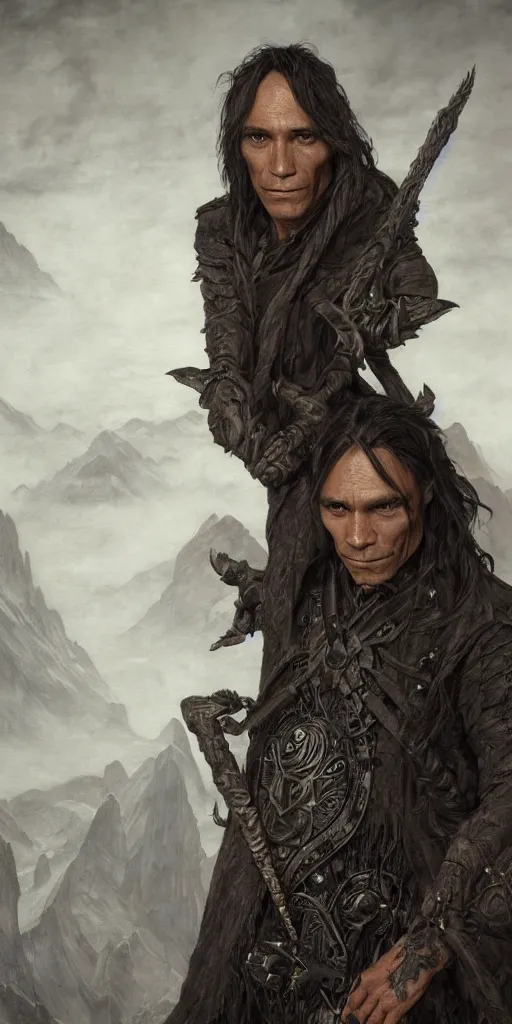 Image similar to zahn mcclarnon, thief, underworld boss, tattoos, crime, dungeons and dragons, fame of thrones masterpiece by edgar maxence and ross tran and michael whelan, gustav dore, 8 k, octane render