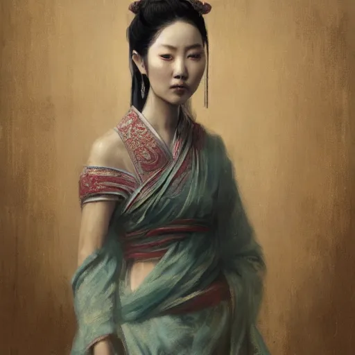 Prompt: A portrait of a Chinese old beauty, ancient art, art by greg rutkowski, matte painting, trending on art station