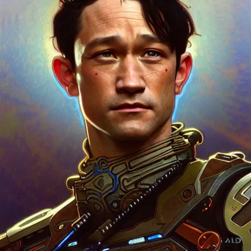 Image similar to planetside joseph gordon - levitt, fantasy, d & d, intricate, detailed, by by alphonse mucha, adolfo hohenstein, alice russell glenny, stanley artgerm lau, greg rutkowski, detailed, trending on artstation, trending on artstation, smooth