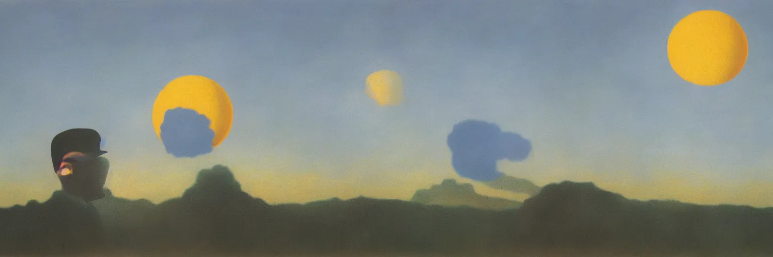 Image similar to sunrise oil painting magritte