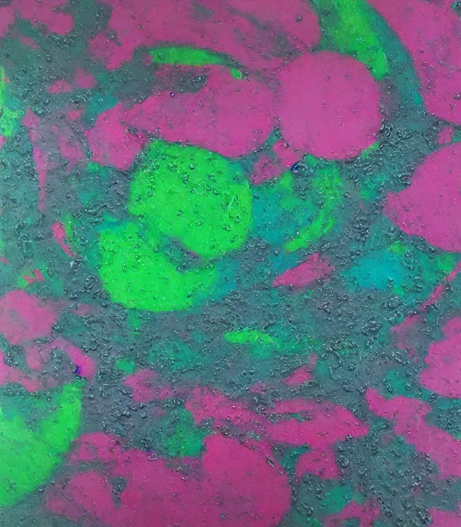 Prompt: driping dry oil paint, molten plastic, lime green, pink gray, gray blue, realistic, 8 k