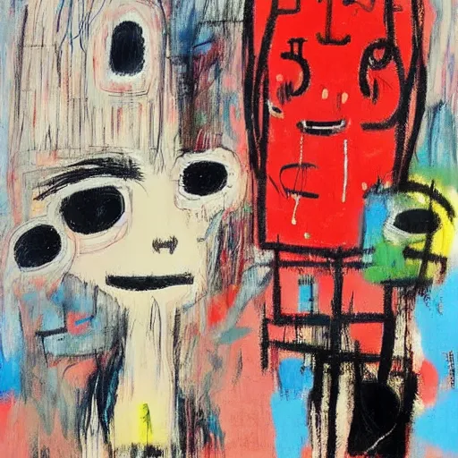 Image similar to cute anime girl, by Jean-Michel Basquiat by Jean-Claude Dubuffet, by bosch, by ernst, by beksinski