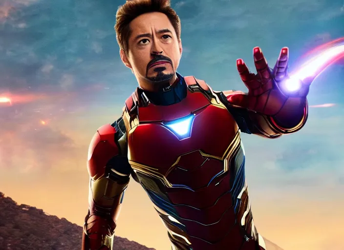 Image similar to film still of Joseph Gordon Leavitt as Tony Stark in Avengers Infinity War, 4k