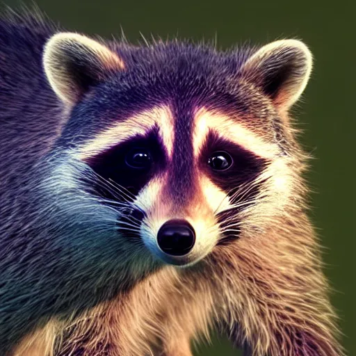 Image similar to a hyperrealistic 3 d octane render of a raccoon taking a photograph, photorealism, unreal engine, dramatic lighting, volumetric lighting, uplighting