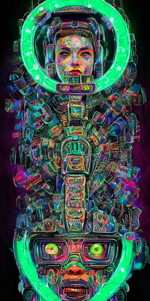 Image similar to detailed quetzalcoatl portrait Neon Operator, cyberpunk futuristic neon, reflective puffy coat, decorated with traditional mayan ornaments by Ismail inceoglu dragan bibin hans thoma !dream detailed portrait Neon Operator Girl, cyberpunk futuristic neon, reflective puffy coat, decorated with traditional Japanese ornaments by Ismail inceoglu dragan bibin hans thoma greg rutkowski Alexandros Pyromallis Nekro Rene Maritte Illustrated, Perfect face, fine details, realistic shaded, fine-face, pretty face