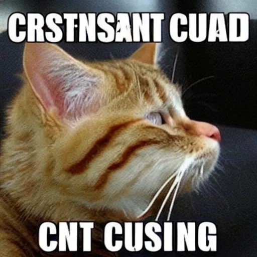 Prompt: funny cat meme instagram cursed cat crying