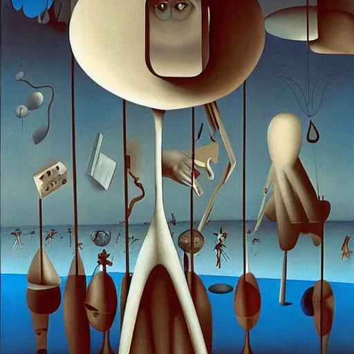 Image similar to “painterly depiction of the play Eugene Ionesco’s play ‘Naive Oculus’ by the painter Yves Tanguy”