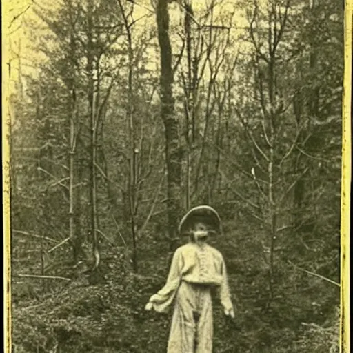 Image similar to ghastly creature in the woods, 1900s picture