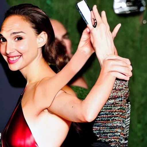 Image similar to Gal Gadot taking a picture with Natalie Portman