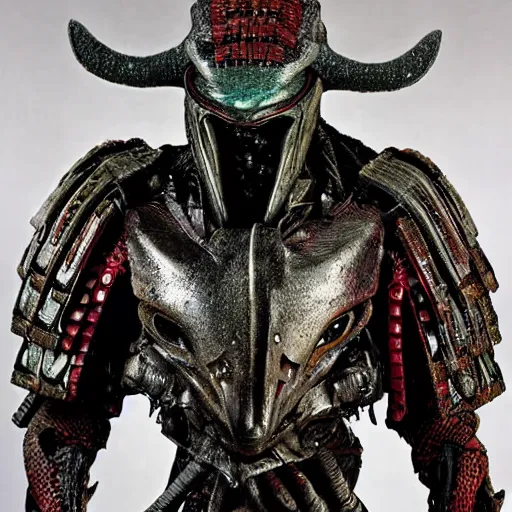 Prompt: predator alien wearing a samurai armor