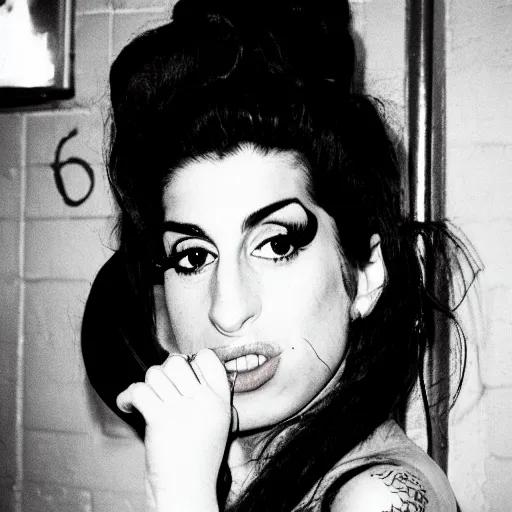 Image similar to amy winehouse in front of club 2 7 at night,