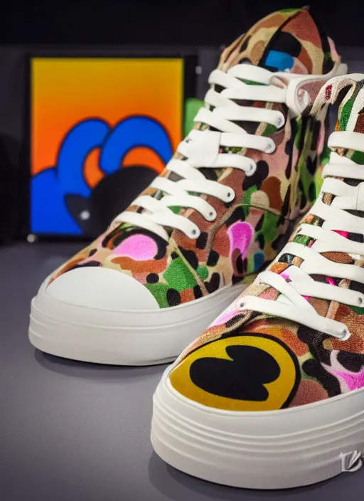 Image similar to hyperrealistic and heavy detailed product photo bape avant garde shoe of movie the fifth element, in front of white back drop, whole shoe is in picture, leica sl 2 5 0 mm, vivid color, high quality, high textured, real life