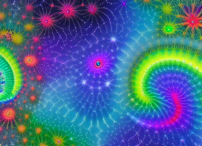 Image similar to fractal rainbow rivers, galactic nebula, highly detailed surrealist art