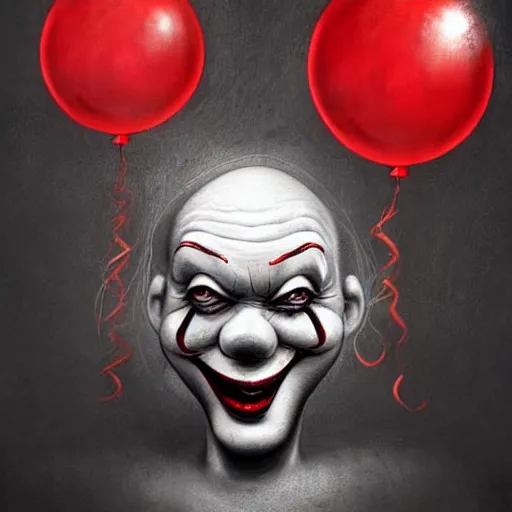 Image similar to surrealism grunge cartoon portrait sketch of a monster with a wide smile and a red balloon by - michael karcz, loony toons style, pennywise style, horror theme, detailed, elegant, intricate