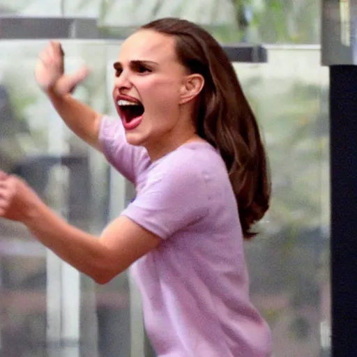 Prompt: natalie portman screaming at a giant flying spider