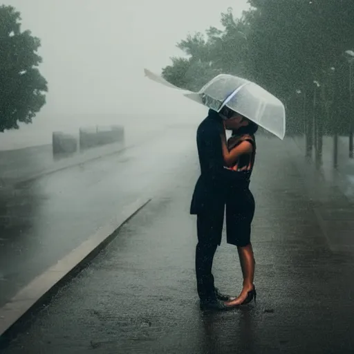 Image similar to breaking up with someone, in the rain, very wet