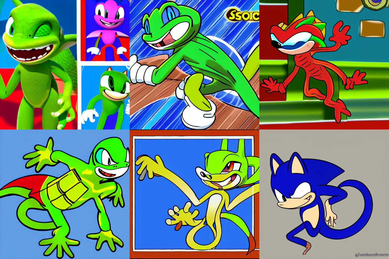 Prompt: anthro gecko in the style of sonic the hedgehog.