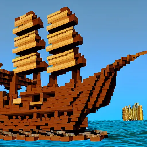 Prompt: a pirate ship made of blocks, digital art