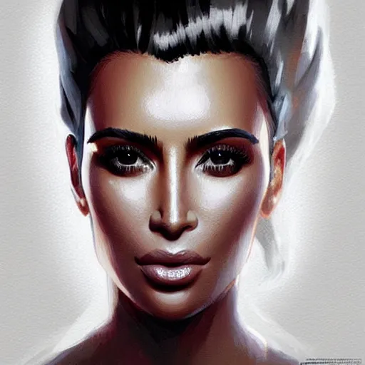 Prompt: “ portrait of kim kardashian by greg rutkowski, young, attractive, highly detailed portrait, scifi, digital painting, artstation, concept art, smooth, sharp foccus ilustration, artstation hq ”