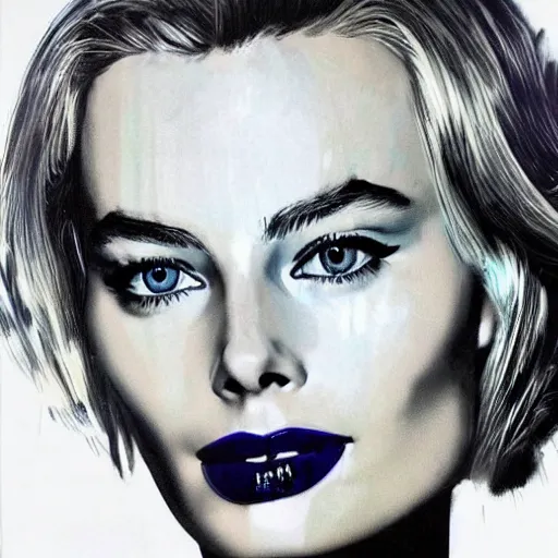 Prompt: beautiful portrait of margot robbie, detailed face, by andy warhol, symetry!!