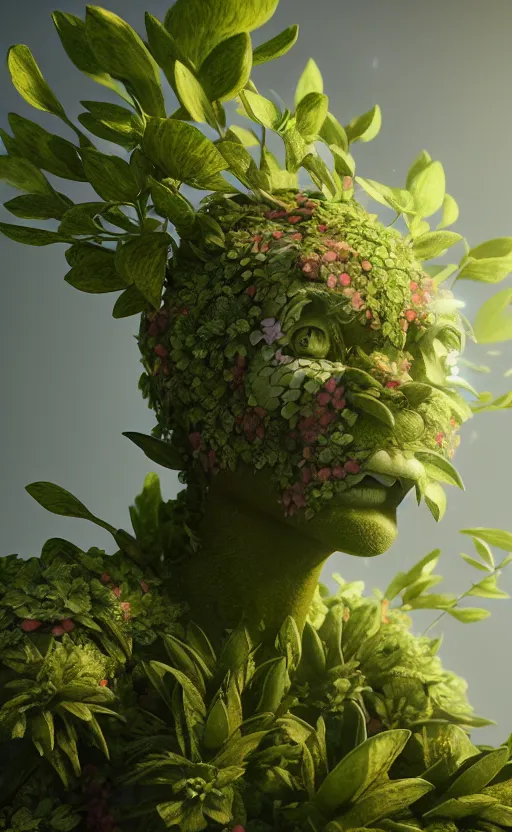 Image similar to a plant creature, foliage, plant filaments, flowers, humanoid shape, full body, photorealistic, 4 k, octane render, cinematic lighting, artistic photography, insanely detailed and intricate