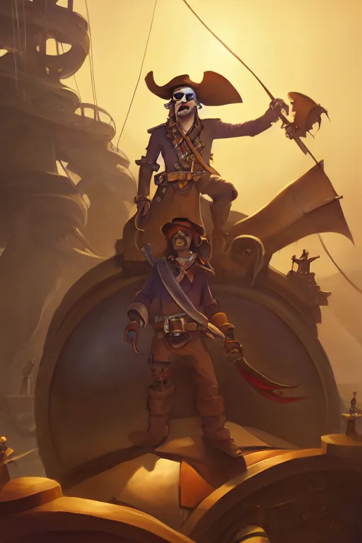 Image similar to a pirate man with an astronaut helmet with long black hair on a pirate ship, d & d, sea of thieves, fantasy digital painting, trending on artstation, concept art, sharp focus, illustration, global illumination, ray tracing, realistic shaded, art by artgerm and greg rutkowski and fuji choko and viktoria gavrilenko and hoang lap