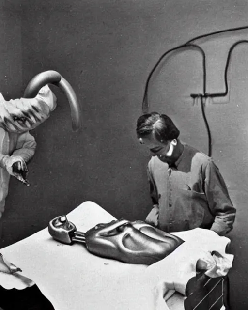 Prompt: Hyper realistic vintage photograph of an alien autopsy