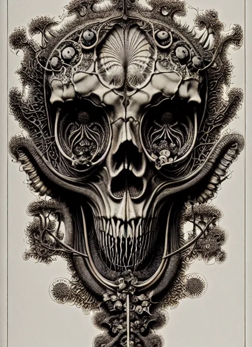 Image similar to art forms of nature by ernst haeckel, memento mori by arthur rackham, ornate antique porcelain beautiful skull mask, ultrasharp, photorealistic, hyperdetailed, octane render, polished, art nouveau, neo - gothic, gothic, intricate ornamental organic filigree, art nouveau botanicals, art forms of nature by ernst haeckel, horizontal symmetry, symbolist, visionary