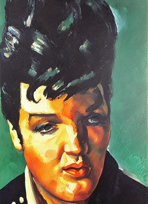 Image similar to oil painting of elvis presley by cezanne