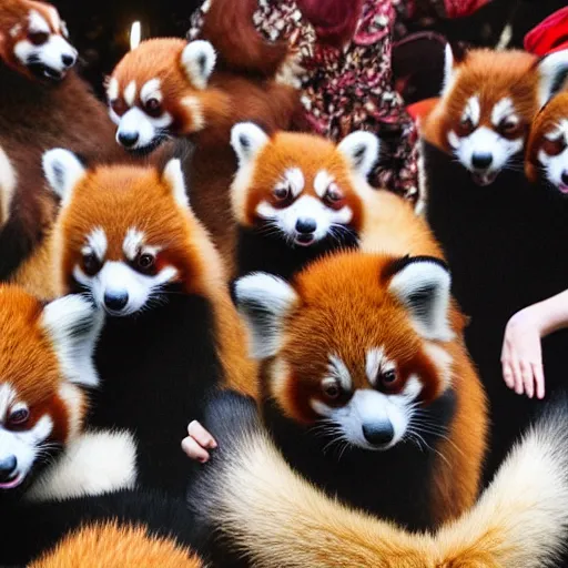 Image similar to huge number of red pandas! dancing at a party