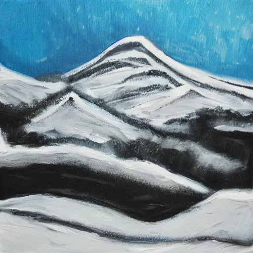 Prompt: snow in the landscape, mountain, acrylic paint