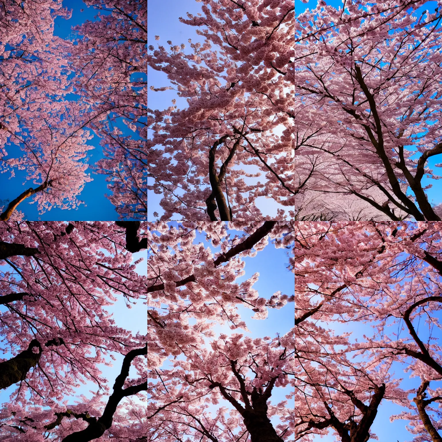 Prompt: photo of a beautiful cherry blossom tree, low angle shot, soft lighting,