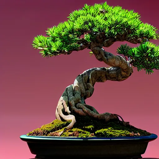 Prompt: bonsai tree, ultra detailed, cinematic shot, photorealistic, octane render, high definition, fine details, ethereal mood, 8 k, watercolor tones,