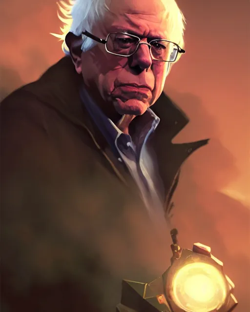 Image similar to bernie sanders as a league of legends champion, medium shot close up, details, sharp focus, illustration, by jordan grimmer and greg rutkowski, trending artstation, digital art