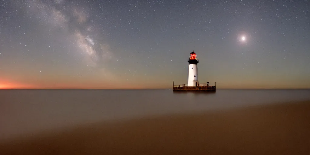 Image similar to Haunted lighthouse, wise shot from the ocean at night, Delaware