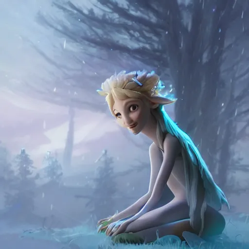 Prompt: the archfey called'the prince of frost ', by pixar, trending on cgsociety