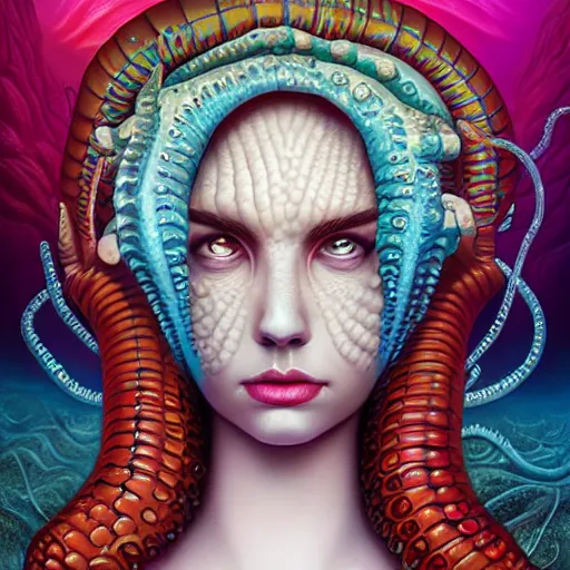 Image similar to underwater queen portrait lovecraft lovecraftian, Pixar style, by Tristan Eaton Stanley Artgerm and Tom Bagshaw.