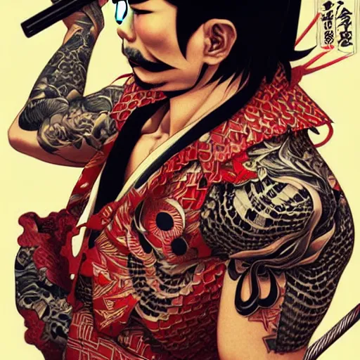 Prompt: a Yakuza warrior illustration, medium shot, intricate, elegant, highly detailed, digital art, ffffound, art by JC Leyendecker and sachin teng