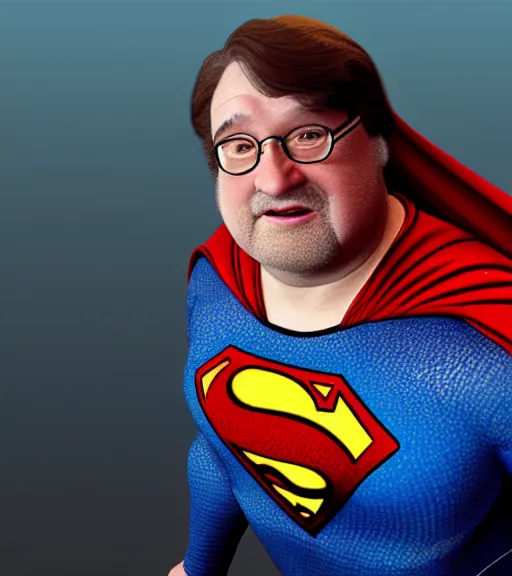 Image similar to gabe newell as a superman, soft light, blue, red